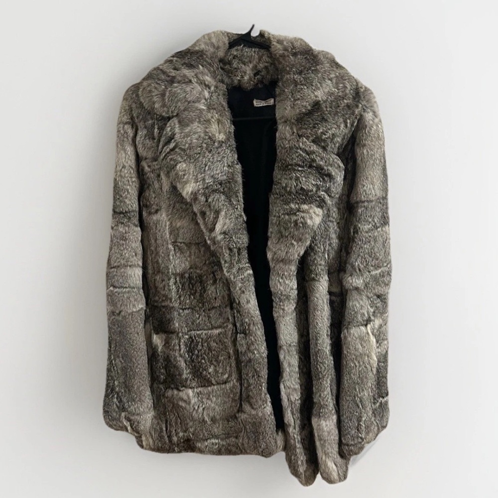 Women's Gray Rabbit Fur Coat Medium - Luxe Plush Outerwear
